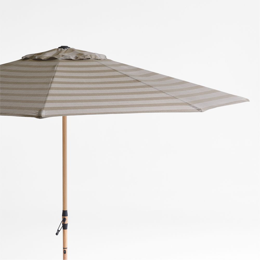 10' Round Sunbrella Range Dune Stripe Outdoor Patio Umbrella with Faux Wood Metal Frame