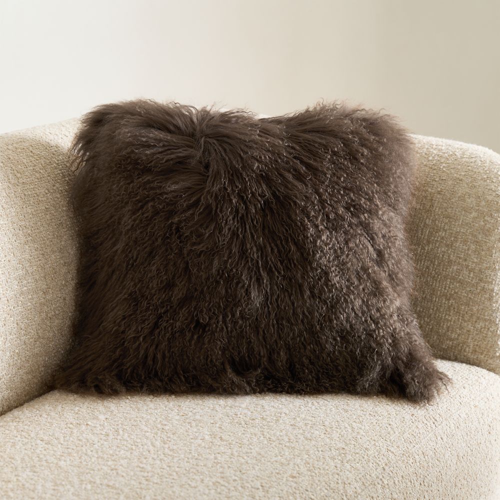 Deep Brown Mongolian Sheepskin 20"x20" Throw Pillow