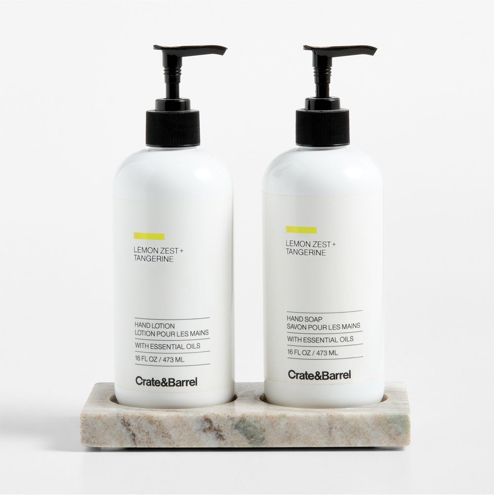 Lemon Zest + Tangerine Hand Soap & Lotion 3-Piece Set with Tuscan Kitchen Marble Caddy