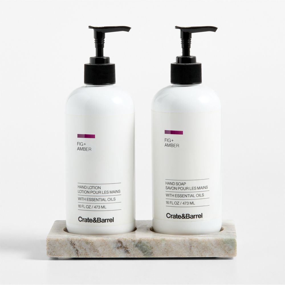 Fig + Amber Hand Soap & Lotion 3-Piece Set with Tuscan Kitchen Marble Caddy
