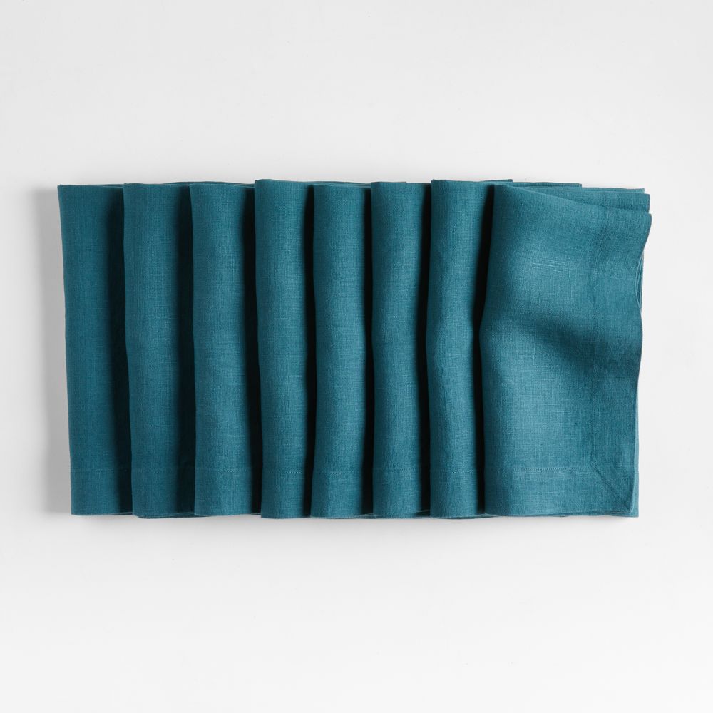 Marin Sea Blue European Linen Napkins, Set of 8