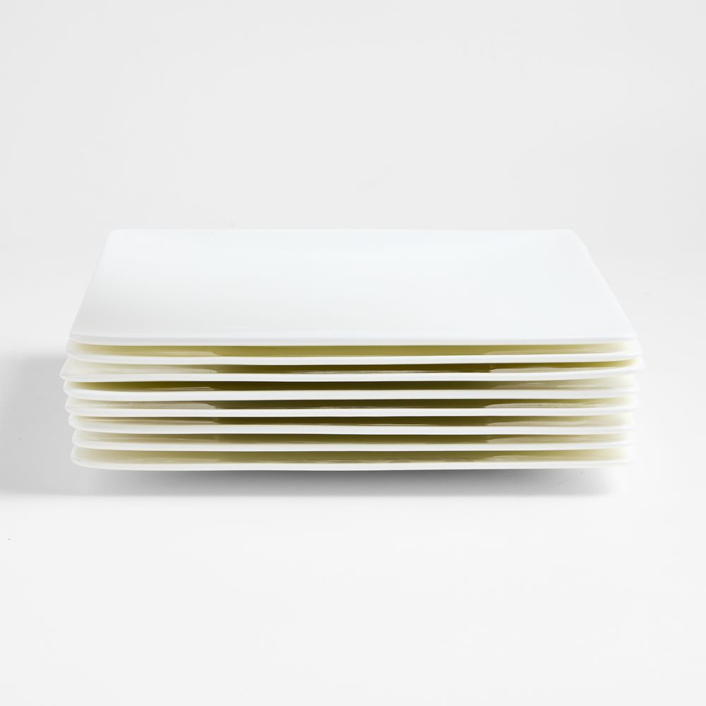 Bennett White Bone China Square Dinner Plates, Set of 8