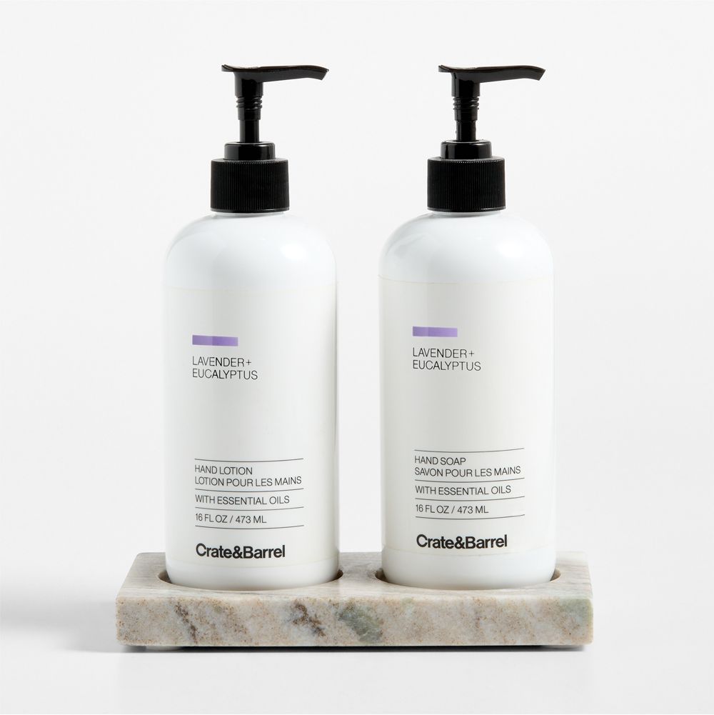 Lavender + Eucalyptus Hand Soap & Lotion 3-Piece Set with Tuscan Kitchen Marble Caddy