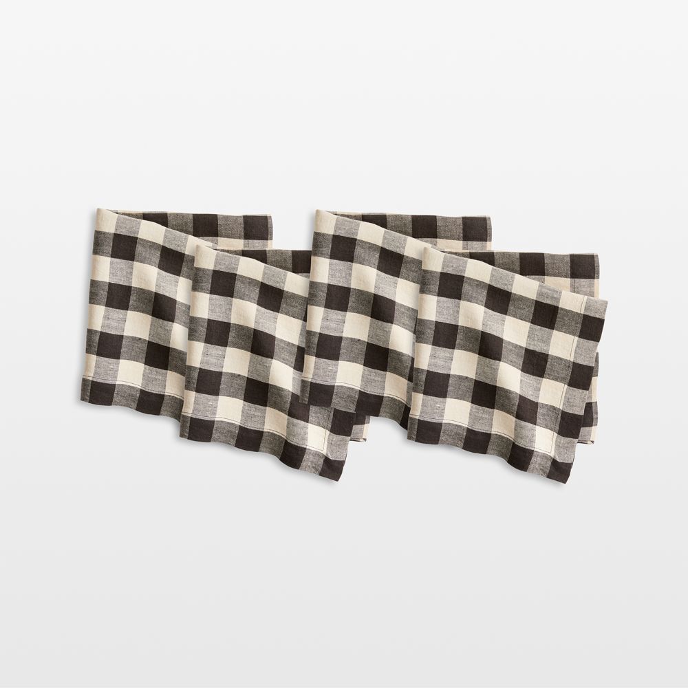 Marin Black and Natural European Linen Buffalo Check Napkin, Set of 4