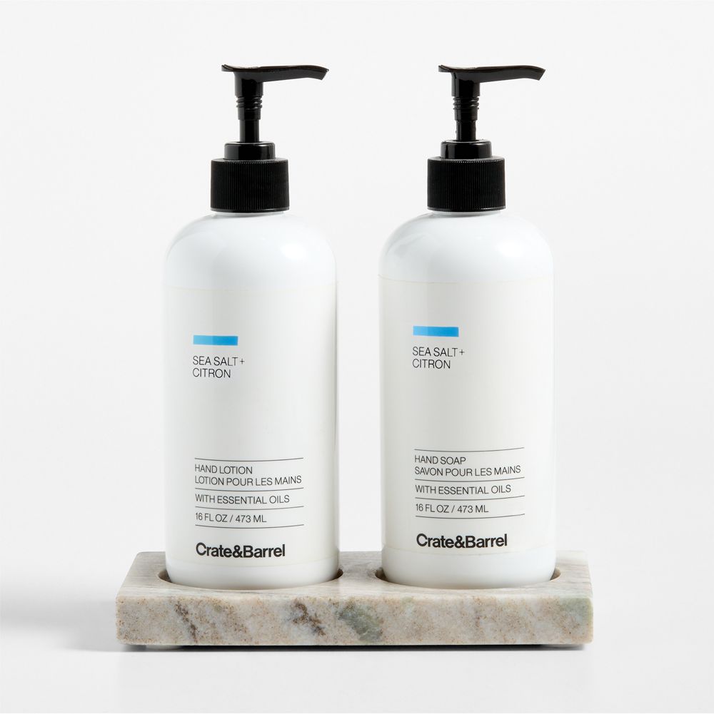 Sea Salt + Citron Hand Soap & Lotion 3-Piece Set with Tuscan Kitchen Marble Caddy