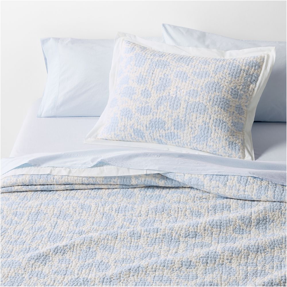 Celeste Cotton Light Blue Floral Quilt