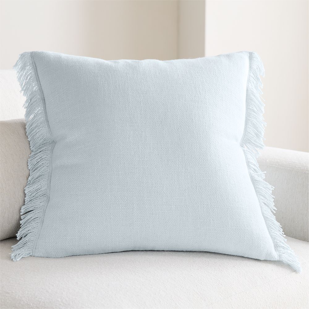 Casual Textured Fringe 23"x23" Pale Blue Throw Pillow