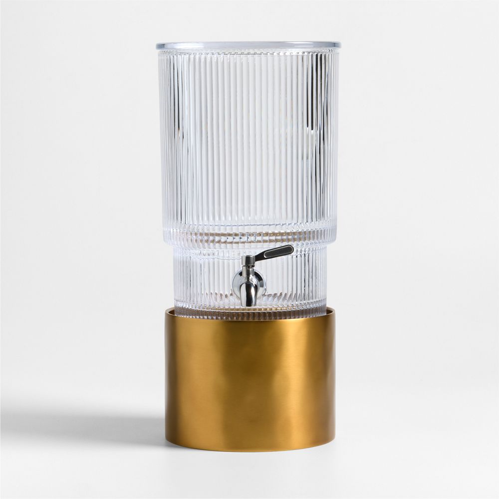Atwell 1.7-Gallon Ribbed Glass Drink Dispenser with Brass Stand Set