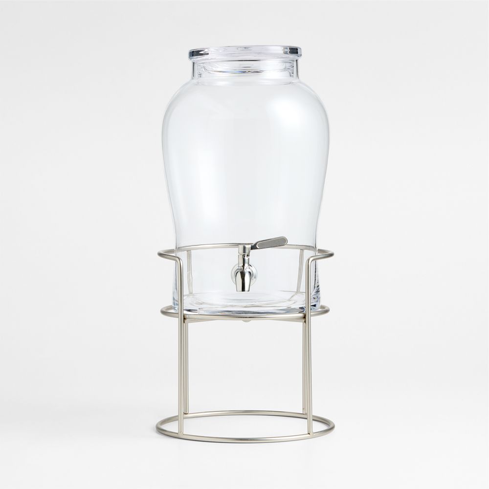 Beau 1.75-Gallon Glass Drink Dispenser with Silver Stand Set