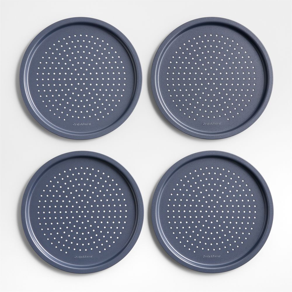 Crate & Barrel Slate Blue 8" Silicone Nonstick Mini Pizza Crispers, Set of 4