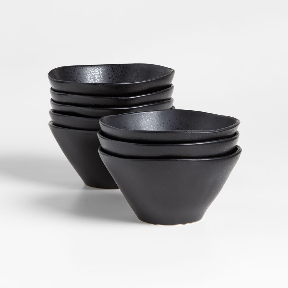 Marin Matte Black Stoneware Cereal Bowls, Set of 8