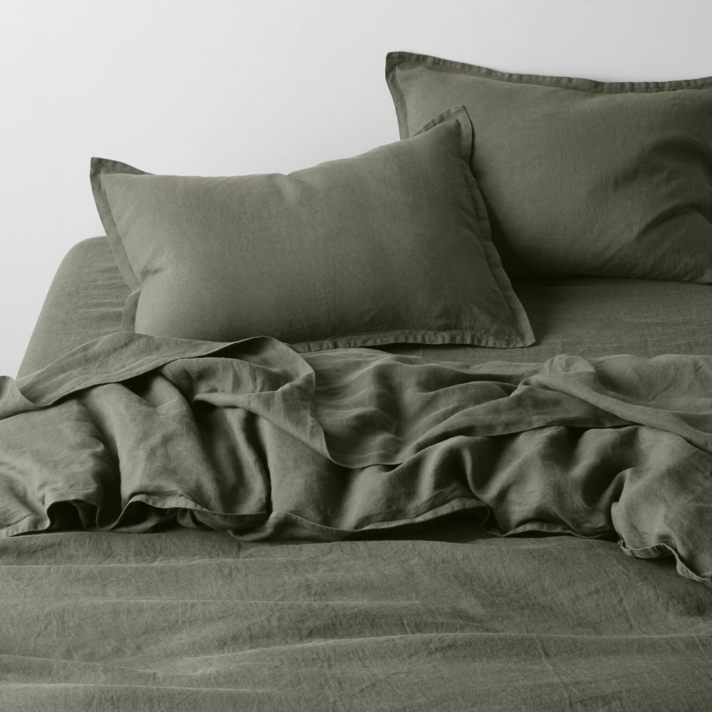 Aire Natural European Linen Burnt Green Duvet Cover