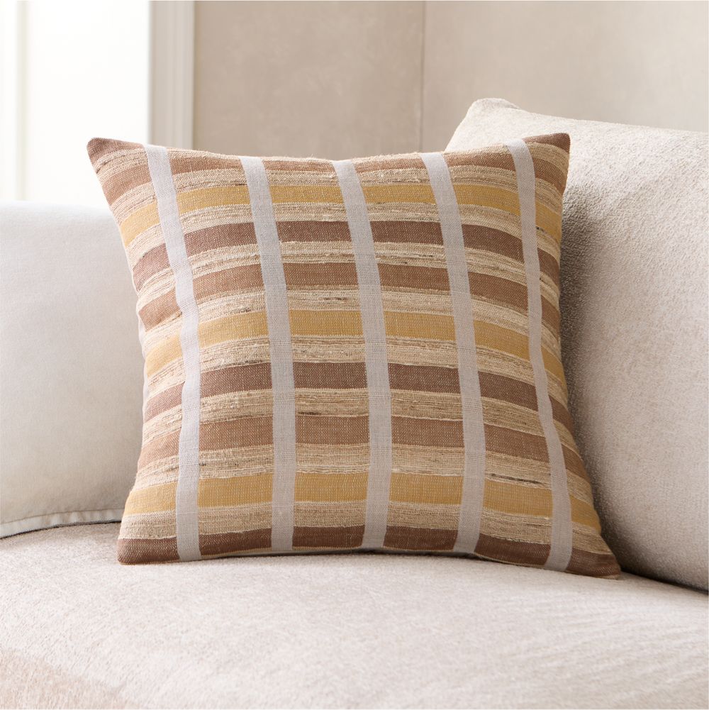 Harper Organic Cotton and Linen Blend 20"x20" Moroccan Ocher Stripe Throw Pillow