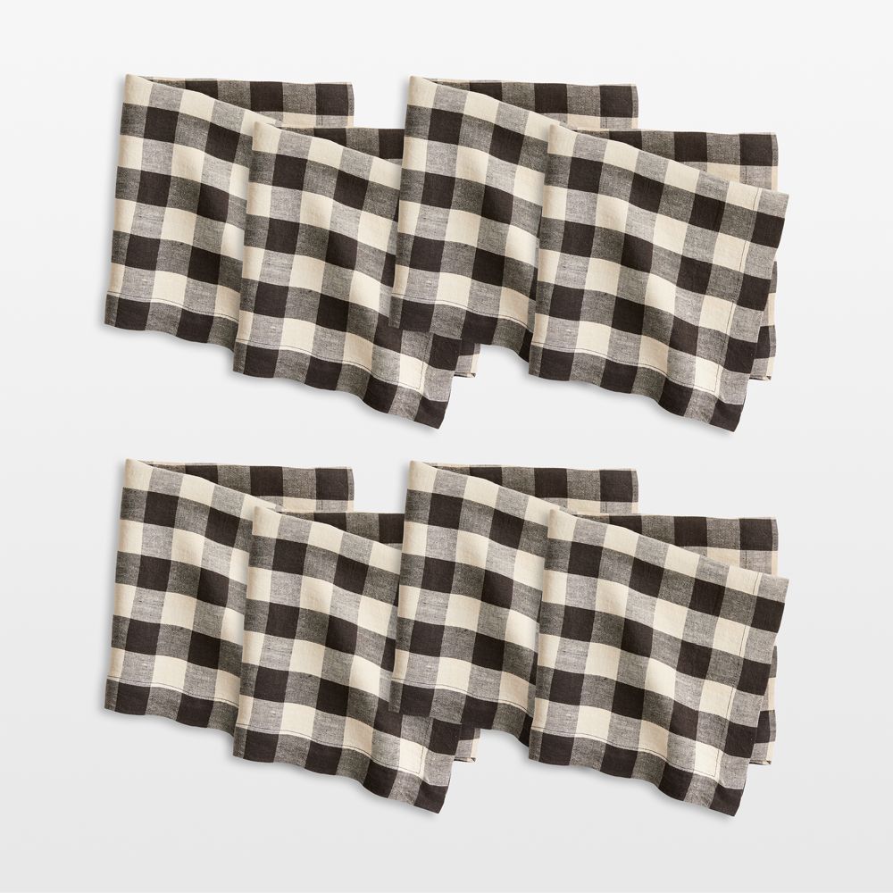 Marin Black and Natural European Linen Buffalo Check Napkin, Set of 8