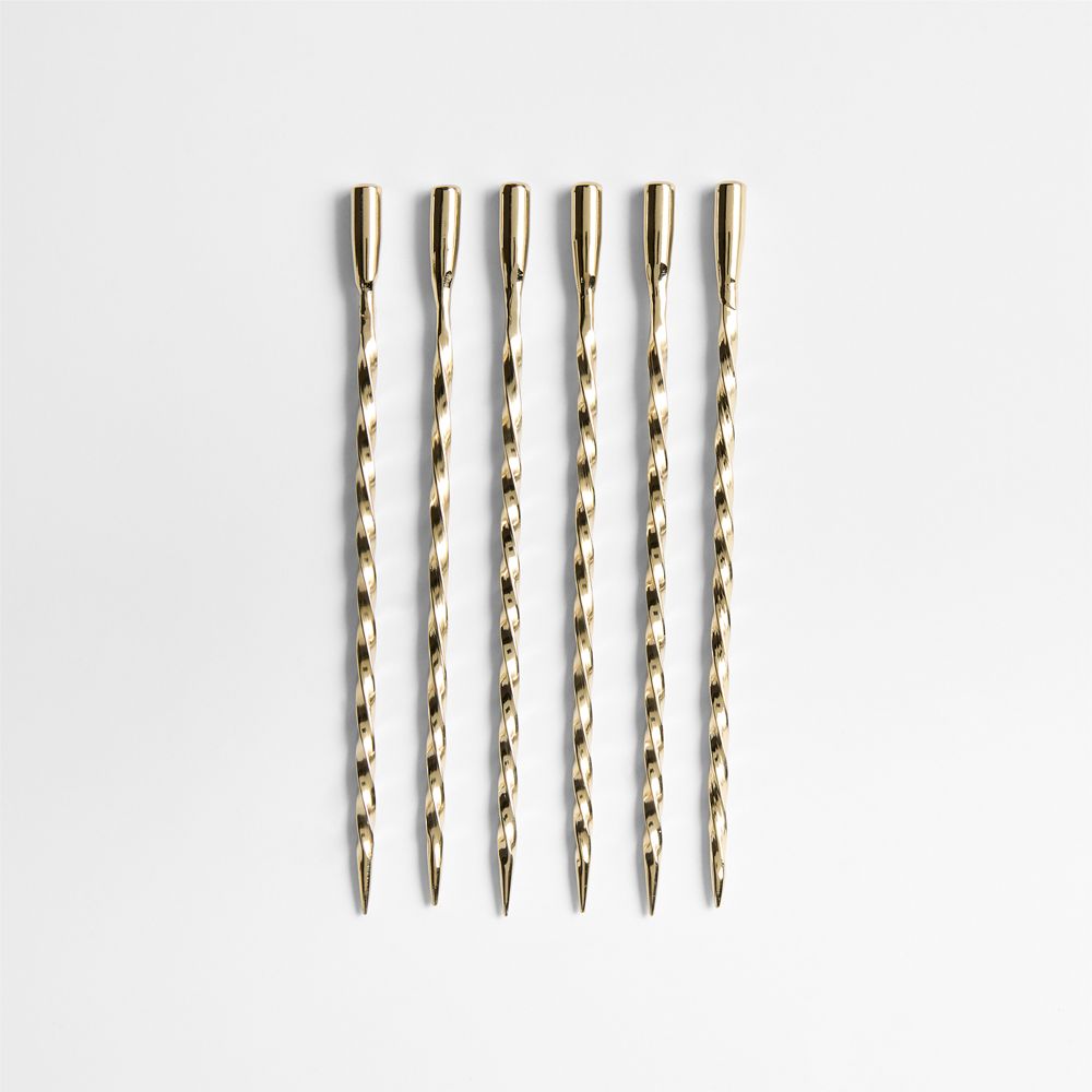 Brass Twisted Martini Picks, Set of 6