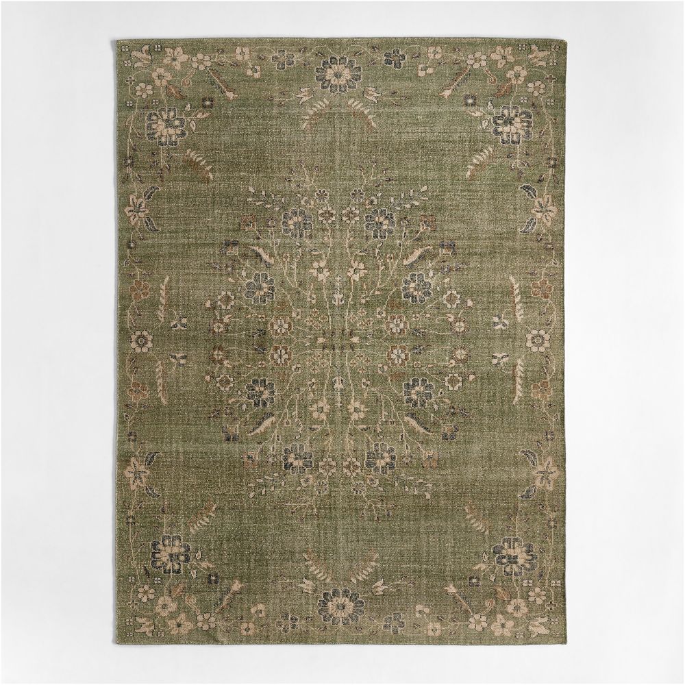 Florence Performance Traditional Floral Green Handknotted Area Rug
