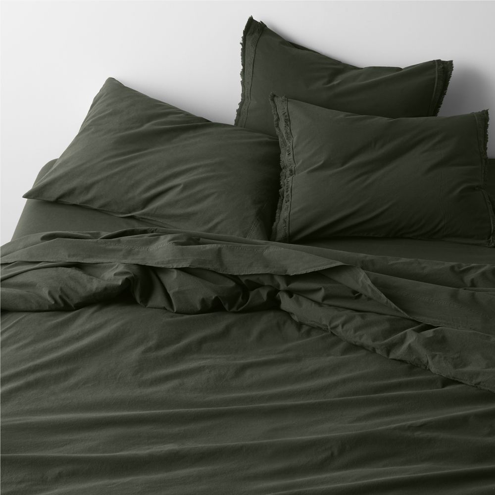 Favorite Washed Organic Cotton Ficus Green Eyelash Duvet Cover