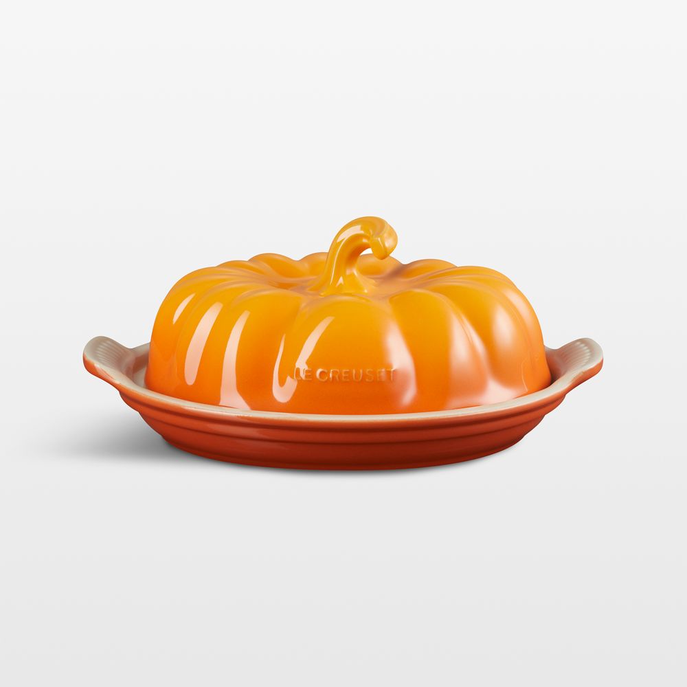 Le Creuset Persimmon Figural Pumpkin Stoneware Butter Dish