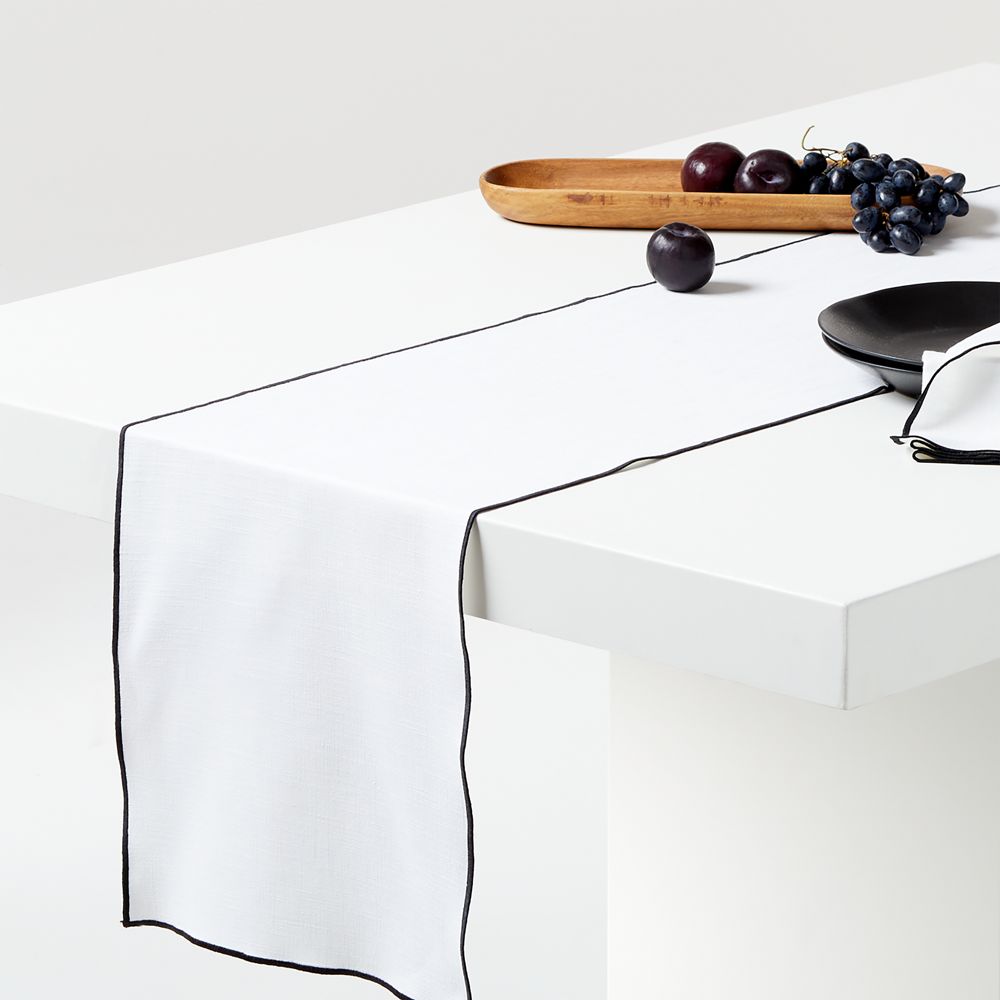 Merrow Stitch 120" White Table Runner