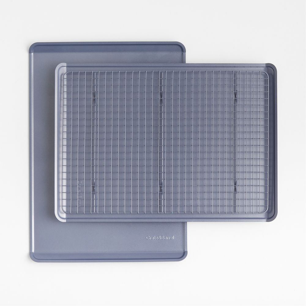 Crate & Barrel Slate Blue Silicone Nonstick Cookie Sheets with Bonus Cooling Rack