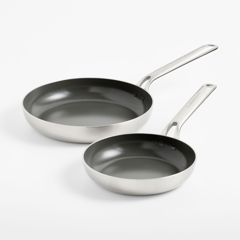 Crate & Barrel EvenCook Stainless 8" and 10" Ceramic Nonstick Fry Pan Set