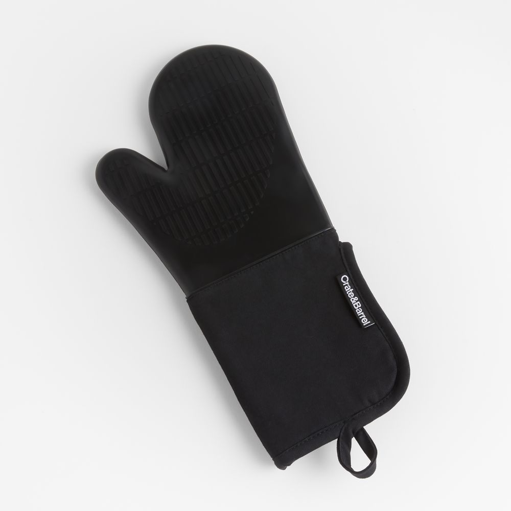 Black Organic Cotton Oven Mitt with Silicone Grip