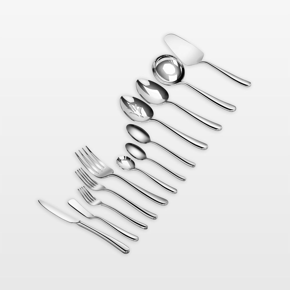 Cangshan RAIN II Mirror 47-Piece Flatware and Serveware Set