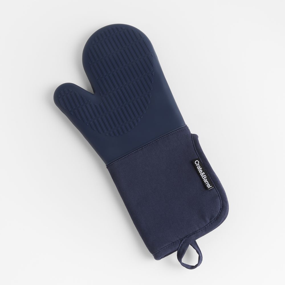 Blue Organic Cotton Oven Mitt with Silicone Grip
