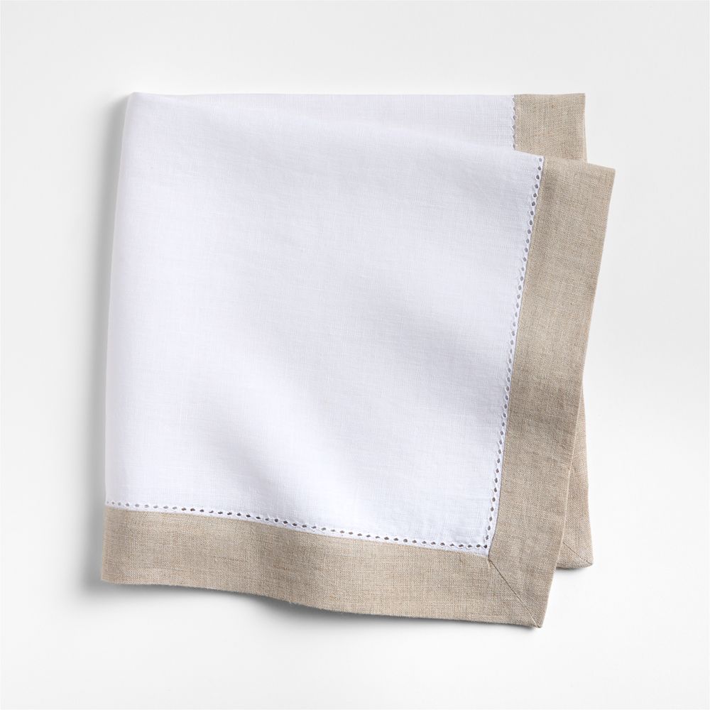 Marin Natural and Cream European Linen Napkin with Hemstitch