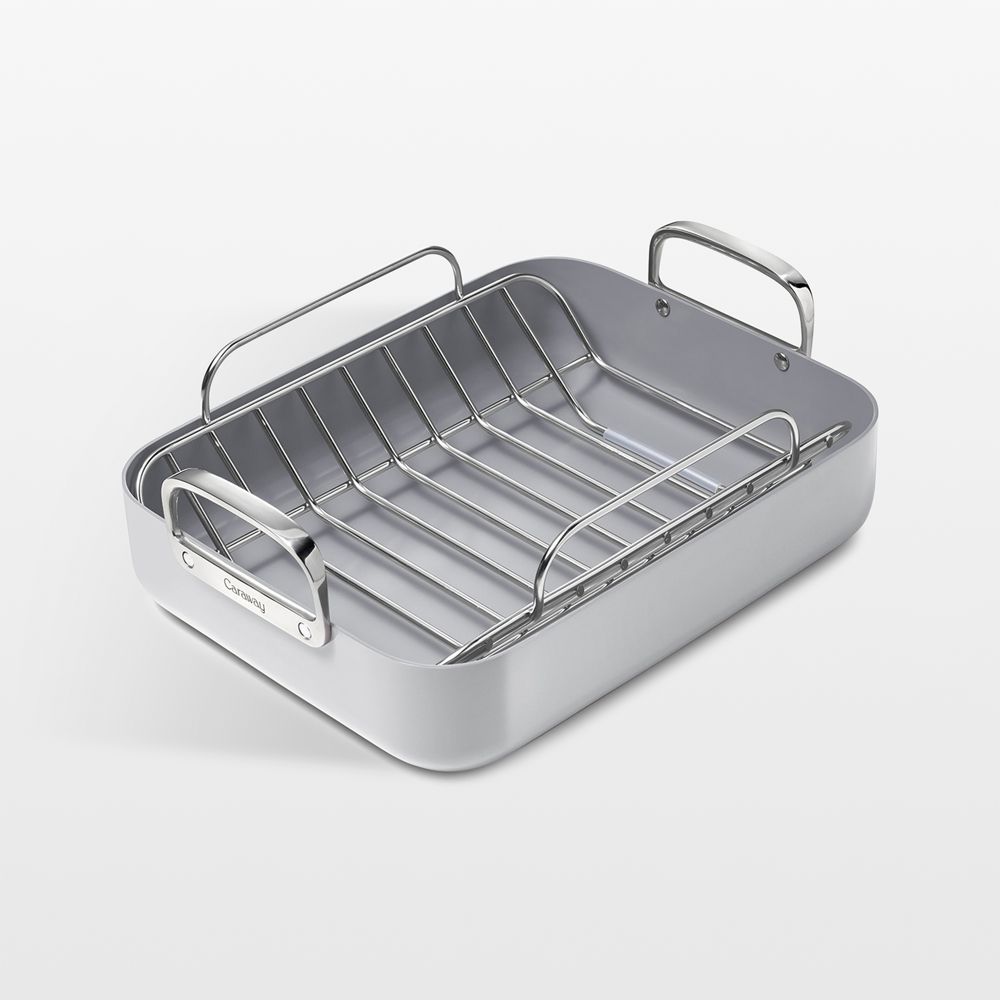 Caraway 16.5" Grey Ceramic Nonstick Roasting Pan with Rack