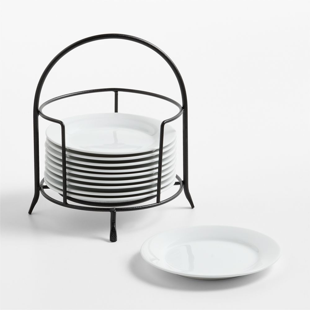 Aspen Rimmed Appetizer Plates with Black Stand, Set of 10