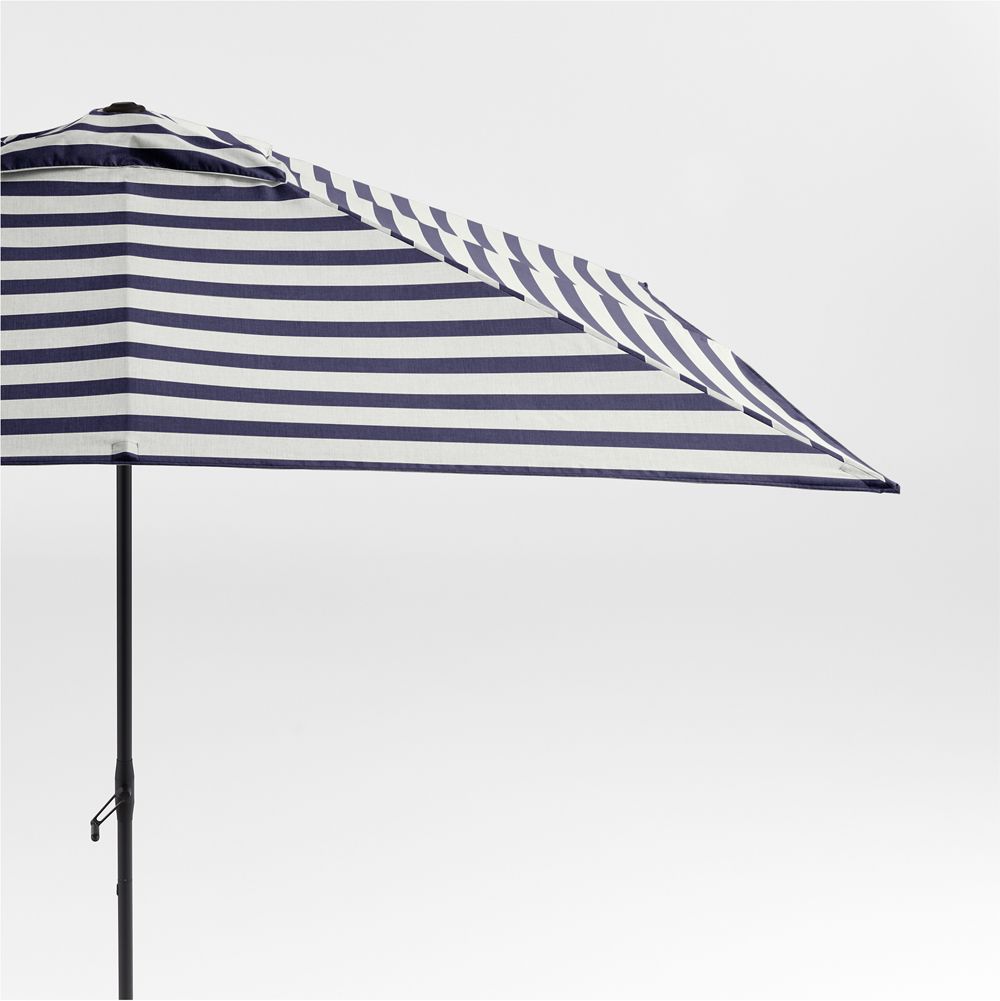 10' Rectangle Sunbrella Navy and White Cabana Stripe Outdoor Patio Umbrella with Frame
