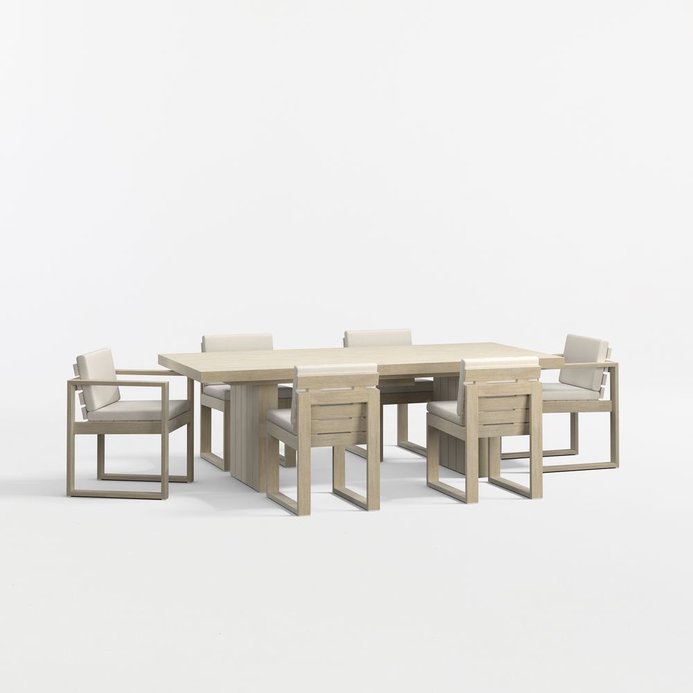 Mallorca 92"-114" Solid Wood Outdoor Extension Dining Table Arm and Dining Chair Set with Cushions