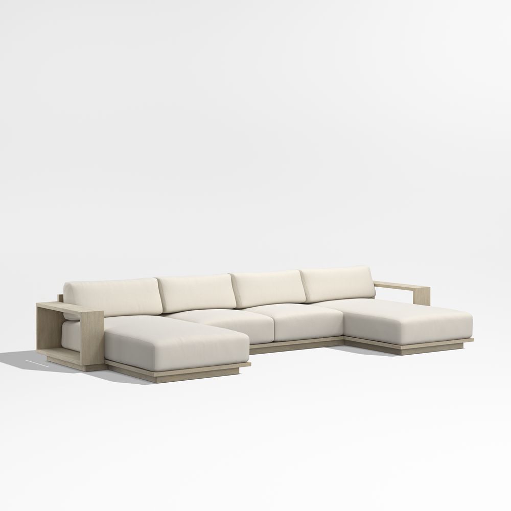 Mallorca Wood Double-Chaise Outdoor Sectional Sofa with Cushions