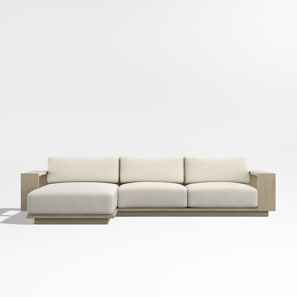 Mallorca 2-Piece Left-Arm Chaise Wood Outdoor Sectional Sofa with Cushions