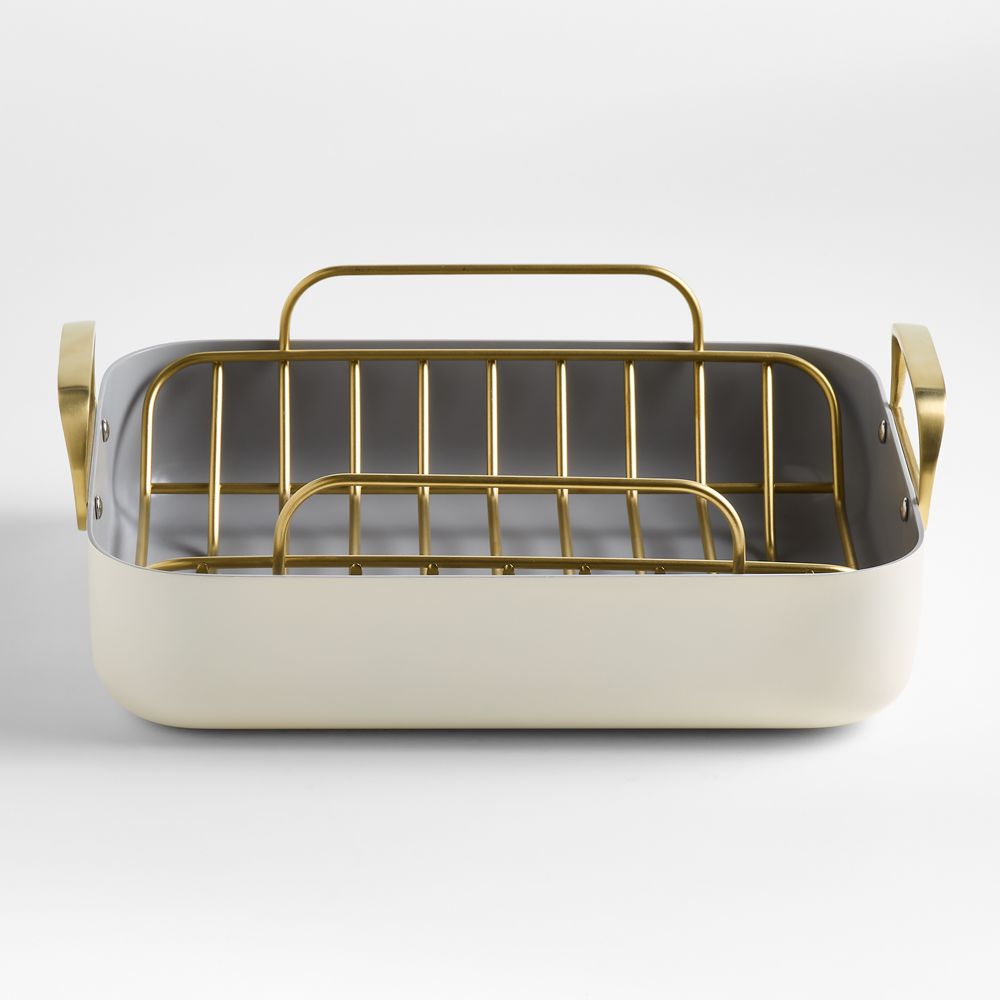 Caraway 16.5" Cream Ceramic Nonstick Roasting Pan with Rack