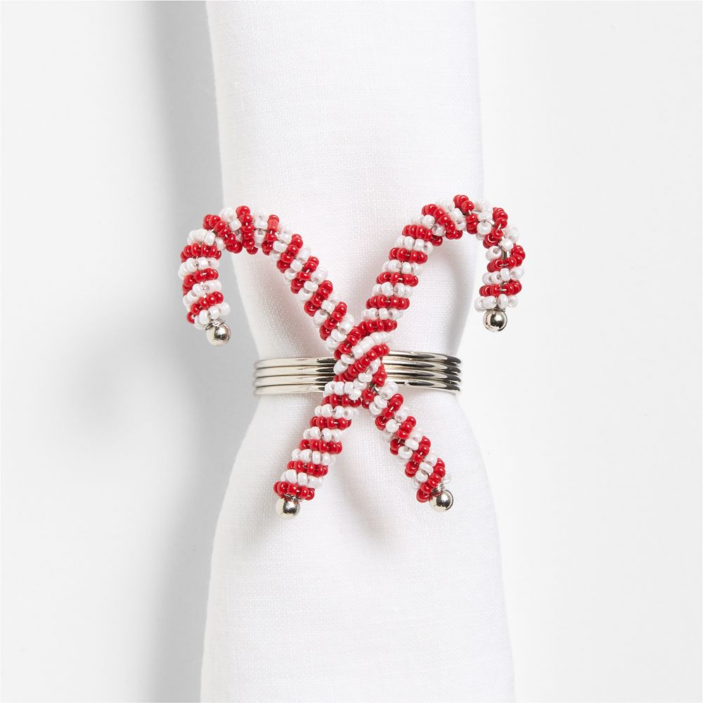 Beaded Candy Cane Napkin Rings, Set of 4