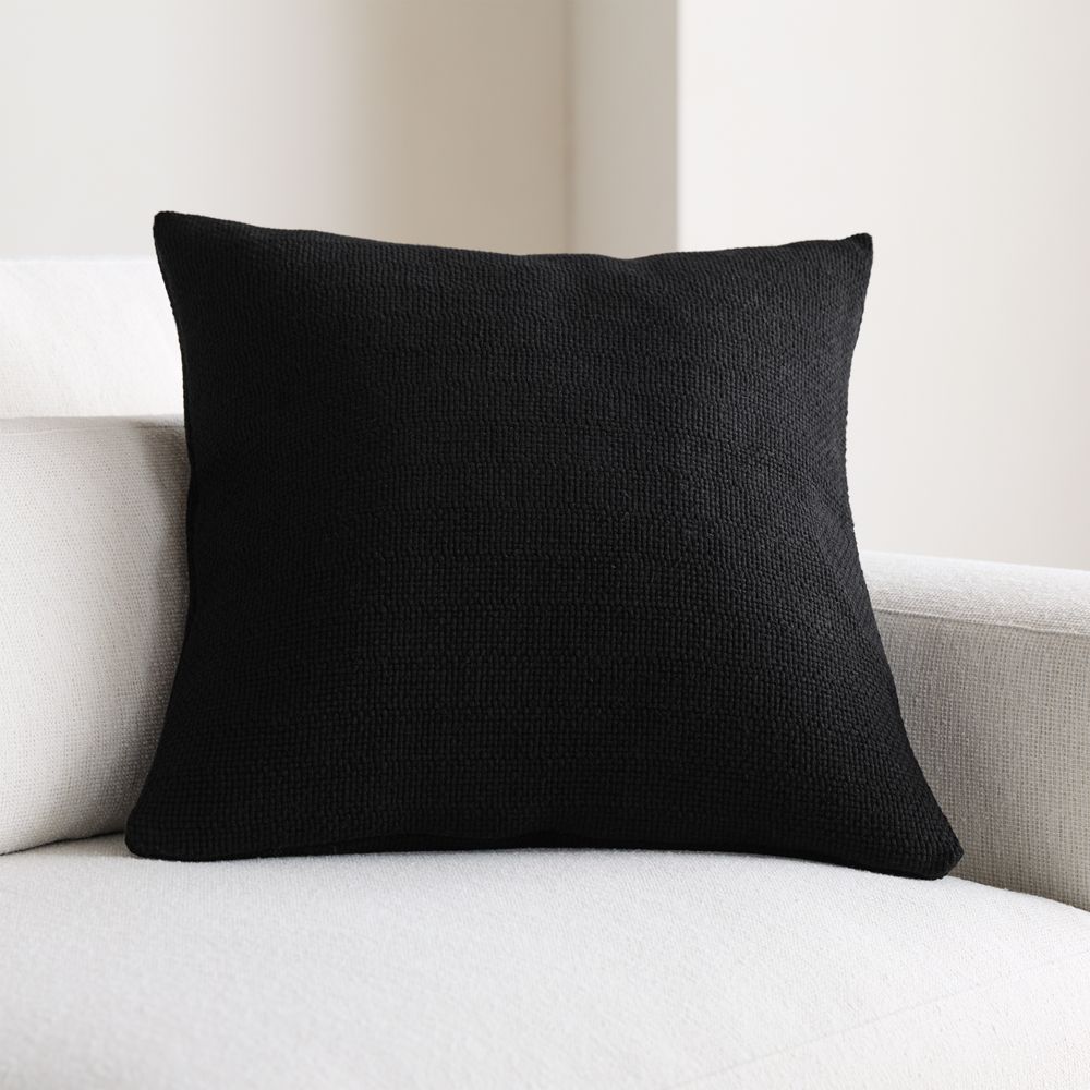 Organic Cotton Basketweave 20"x20" Ink Black Throw Pillow