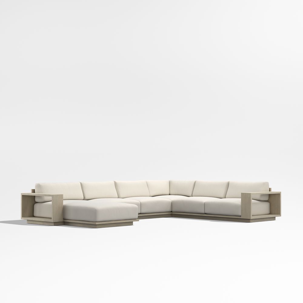 Mallorca 4-Piece Left-Arm Chaise U-Shaped Wood Outdoor Sectional Sofa with Cushions