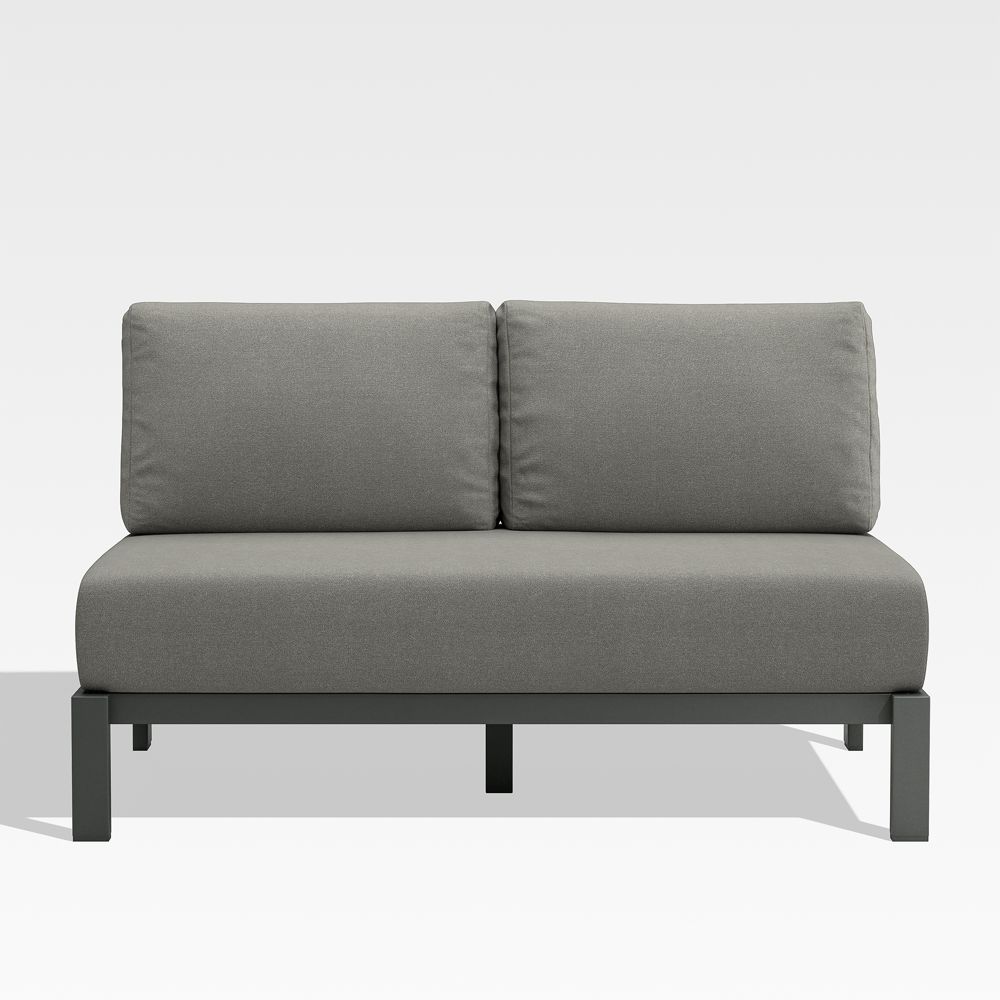 Walker Metal Outdoor Armless Loveseat with Canvas Charcoal Sunbrella Cushions