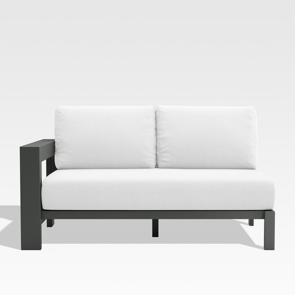 Walker Left Arm Metl Outdoor Loveseat with Canvas White Cushions