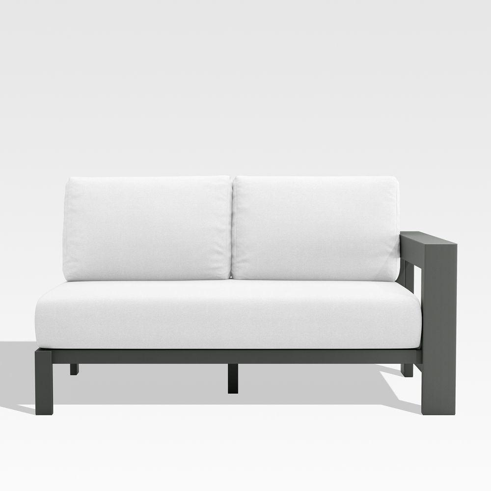 Walker Right Arm Metal Outdoor Loveseat with Canvas White Cushions