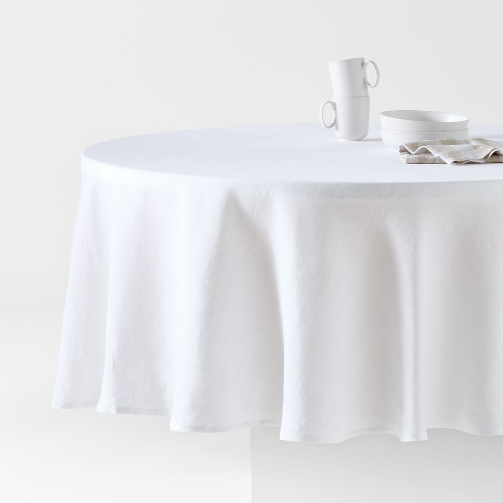 Marin 100" Round White European Linen Tablecloth