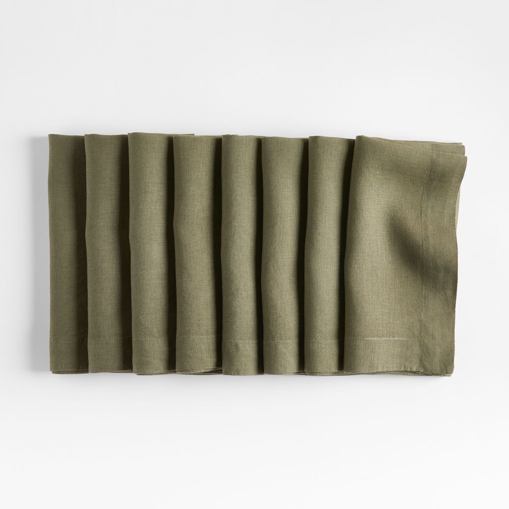 Marin Desert Green European Linen Napkins, Set of 8