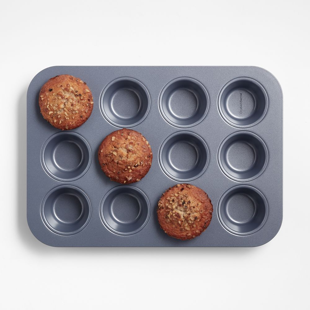 Crate & Barrel Slate Blue 12-Cup Silicone Nonstick Muffin Pan