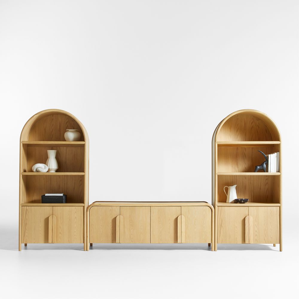 Annie 149" Natural Wood Storage Media Console Set by Leanne Ford