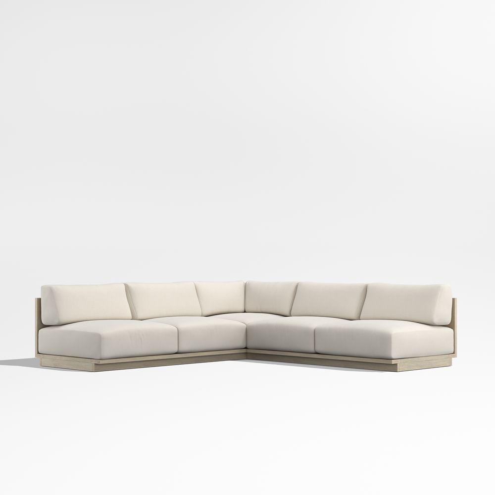 Mallorca 3-Piece L-Shaped Armless Wood Outdoor Sectional Sofa with Cushions