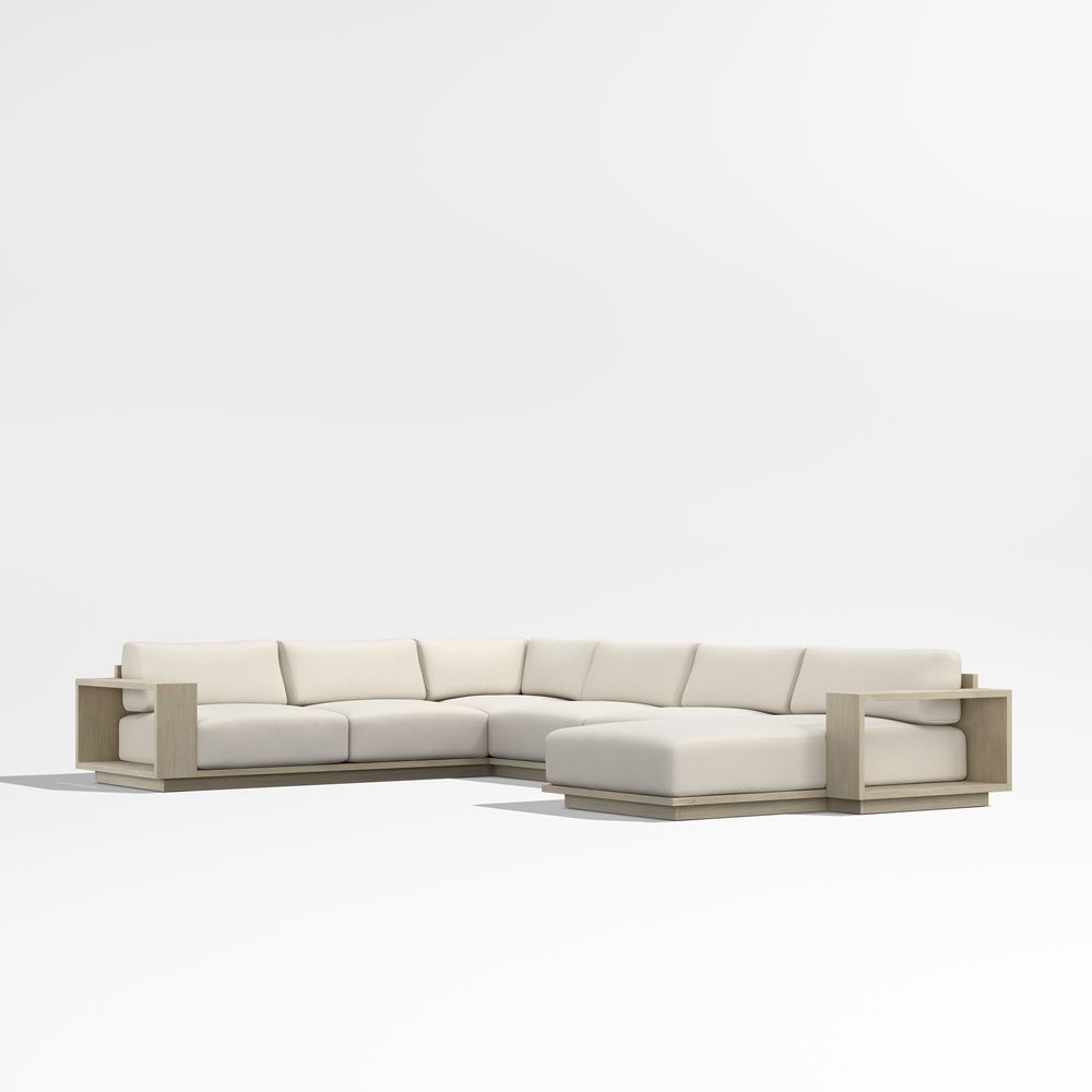 Mallorca 4-Piece Right-Arm Chaise U-Shaped Wood Outdoor Sectional Sofa with Cushions