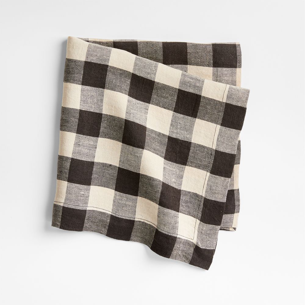 Marin Black and Natural European Linen Buffalo Check Napkin