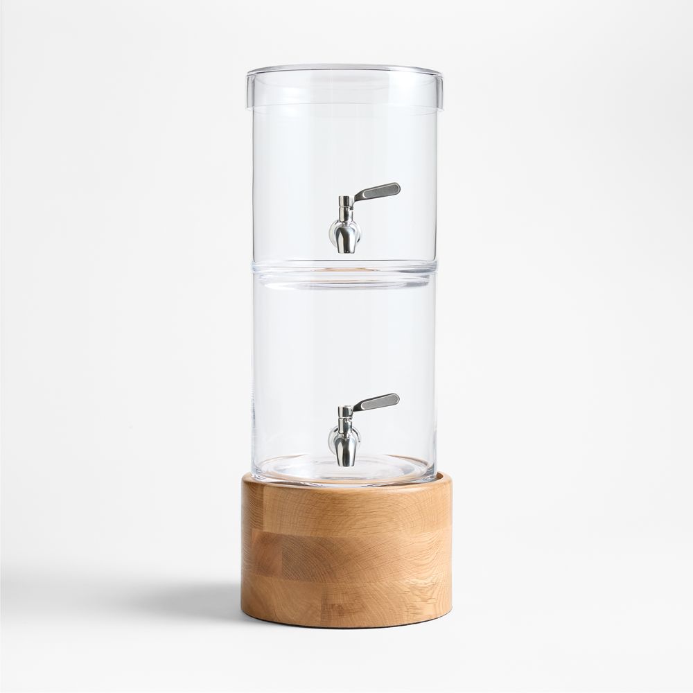 Stacking 2-Gallon Glass Cold Drink Dispenser with Oak Madeira Stand Set
